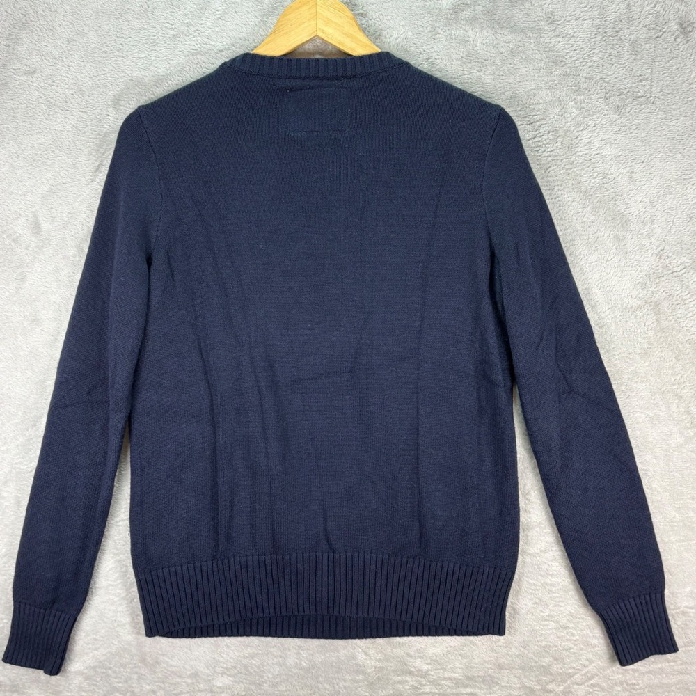 Abercrombie & Fitch Women's Sweater Navy Plaid Fuzzy Grid Knit Pullover Sz Small - Picture 3 of 8